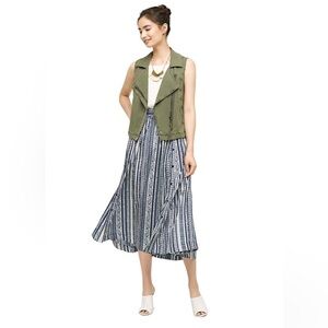 Anthropologie globetrotter navy blue and cream button front skirt